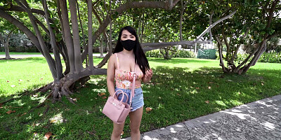 Asian Mina Moon is getting picked up outdoors