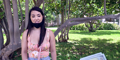 Asian Mina Moon is getting picked up outdoors