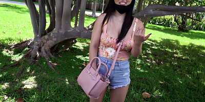 Asian Mina Moon is getting picked up outdoors