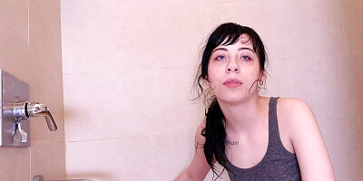 Goth Charlotte gags on cock while bound