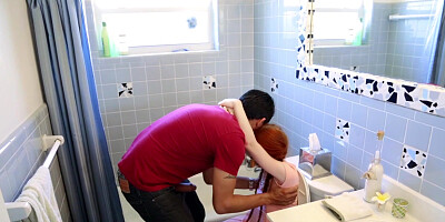Dolly Little is sucking the thick dick in the bathroom