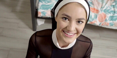 Good girl puts on a slutty nun outfit to seduce stepbro