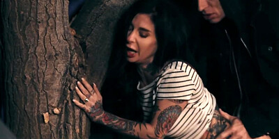 Pornstar with playful eyes is quickly penetrated in the forest