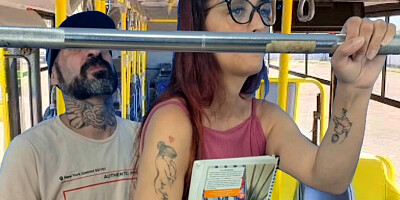 Young student was thighed by stranger inside the bus in public.