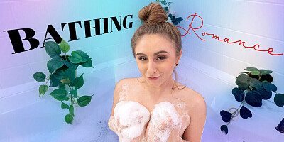 Naturally busty babe plays with her toys while in a bubble bath in VR