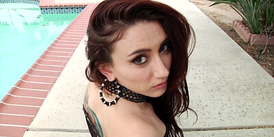 Mandy Muse in a fishnet dress showing off her puffy peach