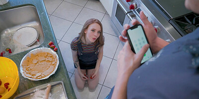 Madi Collins is sucking the cock in the kitchen