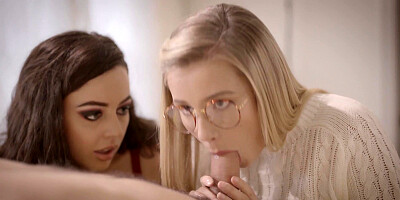 Whitney Wright watches Carolina Sweets sucking the cock