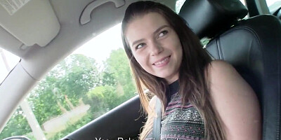 Hitchhiking bigtitted eurobabe pounded on car