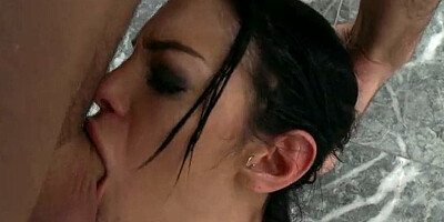 Big boobed Angelina Valentine deepthroating James Deen's huge cock