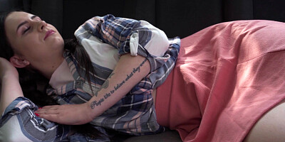 Caroline Mann is sucking cock outdoors in POV