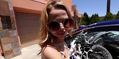 Alina West washes car, soaping her incredible body