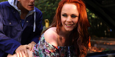 Ella Hughes leaned on the car and got her pussy pounded