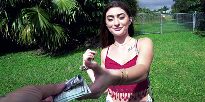 Mae Milano is getting picked up outdoors