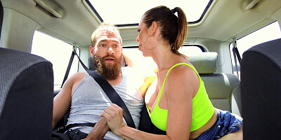 Alexis Fawx is sucking Xander Corvus' dick on the backseat