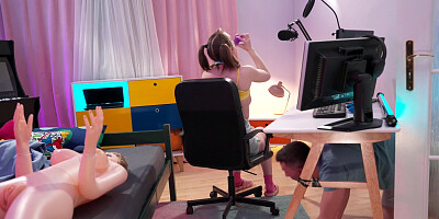 Gina Snow is sucking the dildo on camera