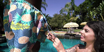 Gina Valentina is sucking Louie Smalls' huge cock poolside