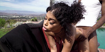 Jeni Angel gets fucked by Slim Poke doggystyle outdoors