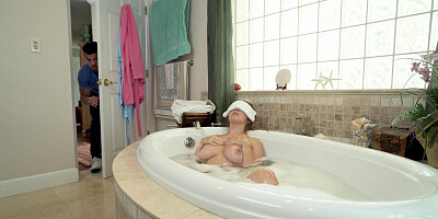 Busty Lena Paul and her boyfriend take the bath
