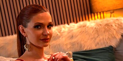 Dane Jones Petite redhead MILF Arian Joy intimate POV blowjob romantic hardcore sex in red lingerie