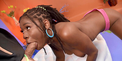 Nude ebony teen rides white inches like a true porn pro