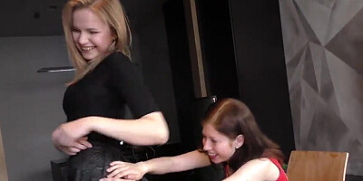 Two skinny girls are making out and have oral fun