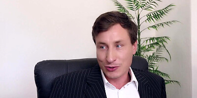 Stunning brunette secretary teases the boss with her big tits