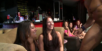 Amateur club girls enticed to suck on big stripper cock like whores