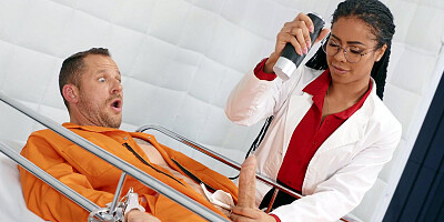 Dr. Kira Noir gives blowjob to Scott Nails