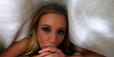 Bailey Brooke sucking on his fat wang from under the sheets