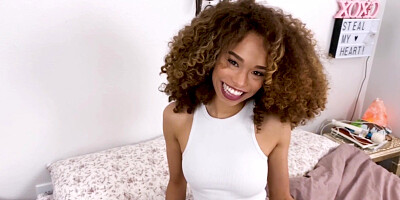 Ebony Cecilia Lion is sucking the white dick in POV