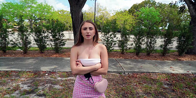 Penelope Kay is getting picked up outdoors