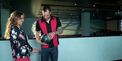 Britney Amber and Alex are playing bouling