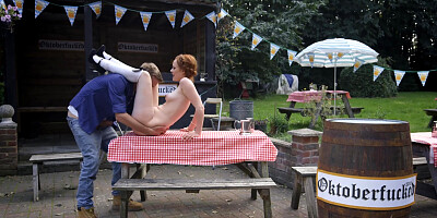 Small titted Ella Hughes gets banged on the table