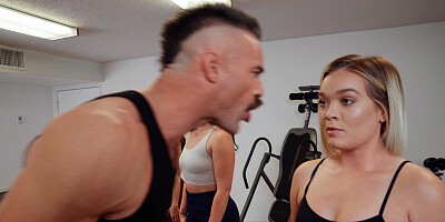 Aubree Valentine does fitness with the couch Charles Dera