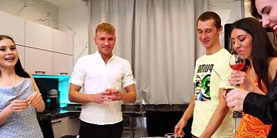 Student orgy in 3 couples under the chiming clock