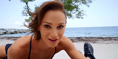 Emma Hix is sucking the big cock on the beach