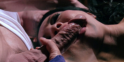 Asa Akira barely keeping the cock inside of her throat