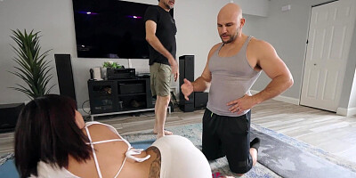 Cuban Dream does yoga with her new instructor Jmac