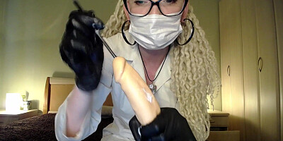 Medical RP on dildo: balls tied up, butt plug in the ass and sounding (custom)