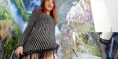 In a Silver Dress with a Perfect Ass, She Fucked Herself with a Dildo on Camera