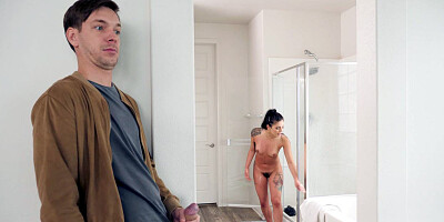 Gina Valentina takes the shower and Markus spies and jerks on her
