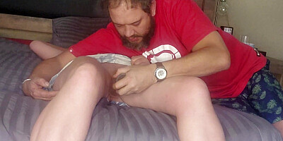 9 inch dildo makes the babysitter squirt twice in 5 min part 1