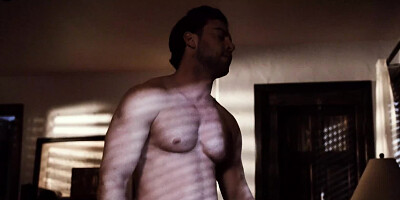 Handsome stud makes love with hot blonde in darkened room