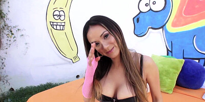 A fine brunette spreads her ass wide open for the anal attention