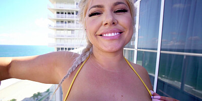 Ashley Barbie shows off her big ass on the balcony
