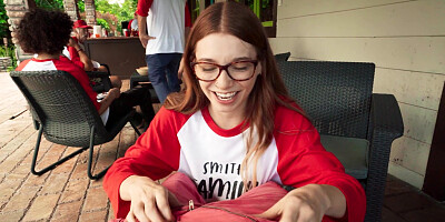 Jessica Marie in glasses is sucking big cock in POV