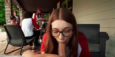 Jessica Marie in glasses is sucking big cock in POV