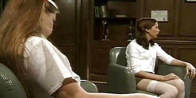 Pretty French lesbian babes enjoying in the classroom