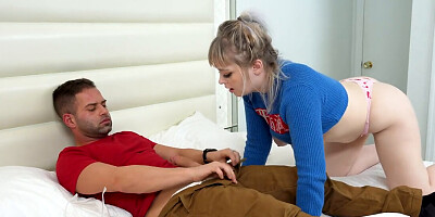 Adorable and pale girl takes care of his huge boner